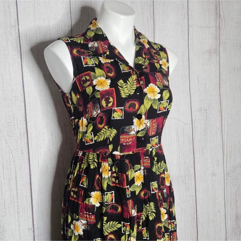 VTG 90s Tourist Floral Foliage Sleeveless Shirt Dress, size Small
